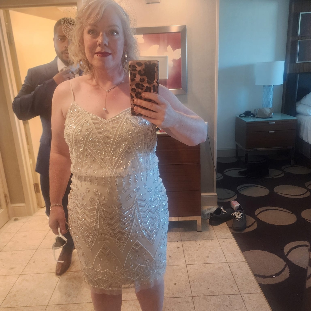 Adrianna Papell Beaded Beige Mini Dress